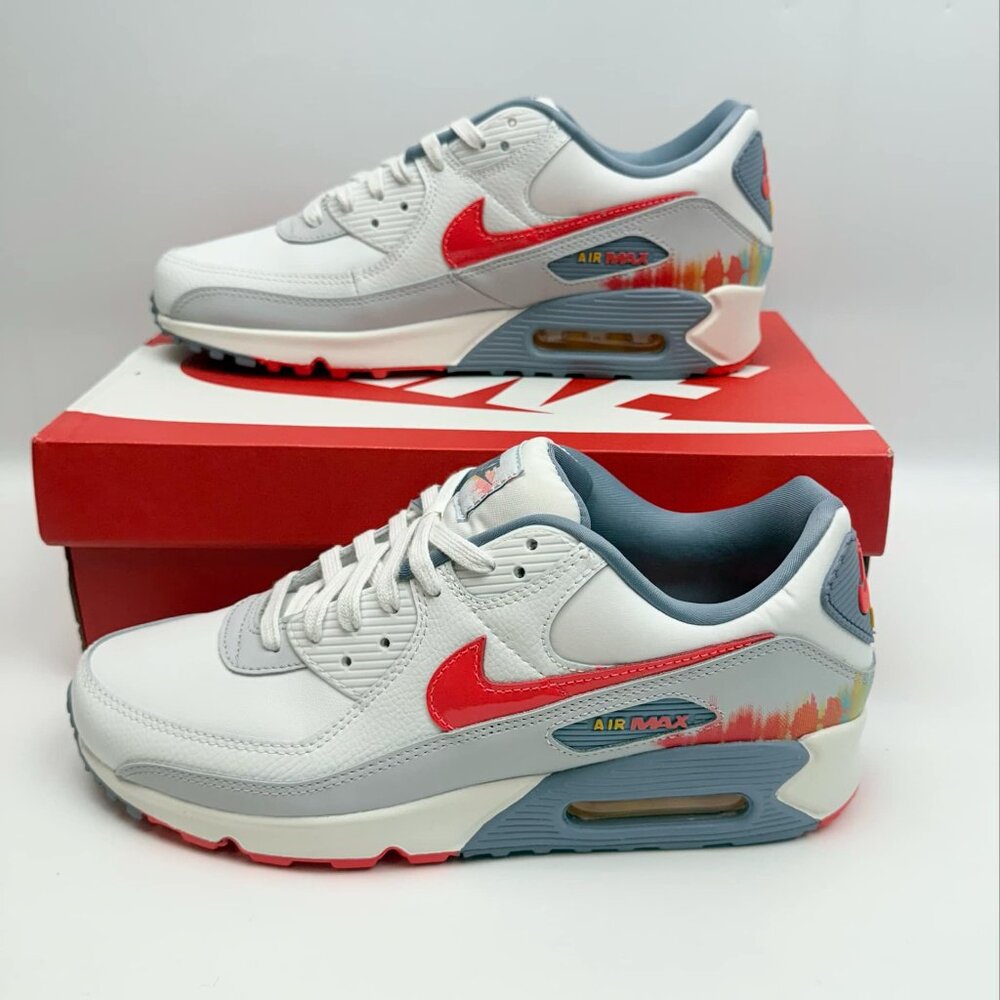 Men's Nike Air Max 90 PRM "Sound Wave" Smmt Wht/Bright Crimson